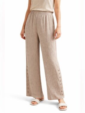 Soft Surroundings Oceo Gauze Wide Leg Pants Pebble Taupe L Coastal Resort wear